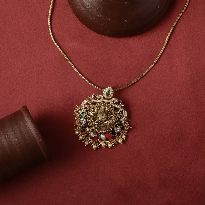 Mayuri CZ Silver Navaratna Pendant Necklace SILVER Necklaces