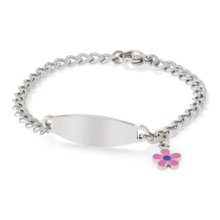 My First ID Bracelet with Plaque and Flower Charm Silver Tone Speidel Bracelets My First ID Bracelet with Plaque and Flower Charm Silver Tone Speidel Bracelets