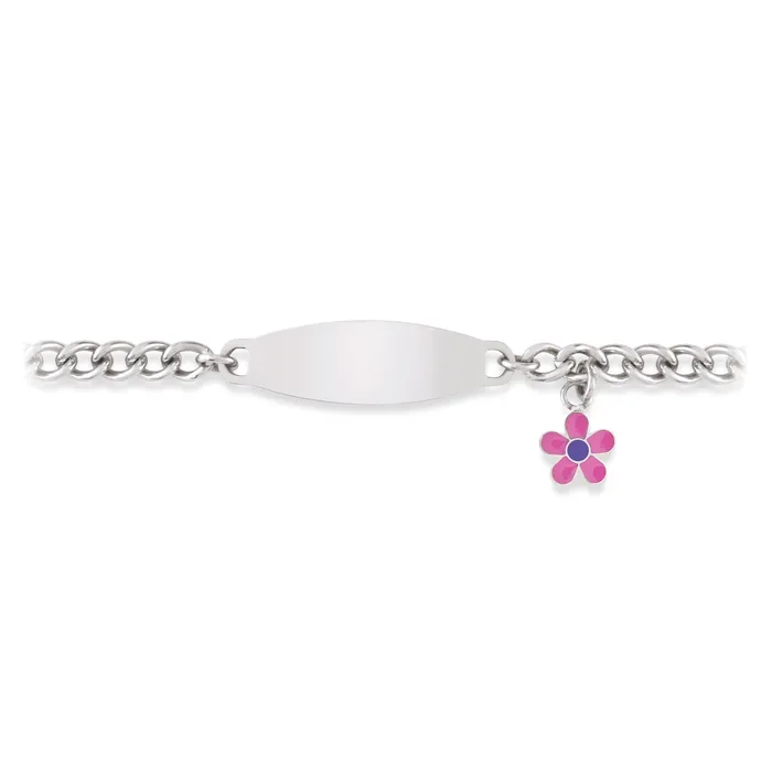 My First ID Bracelet with Plaque and Flower Charm Silver Tone Speidel Bracelets