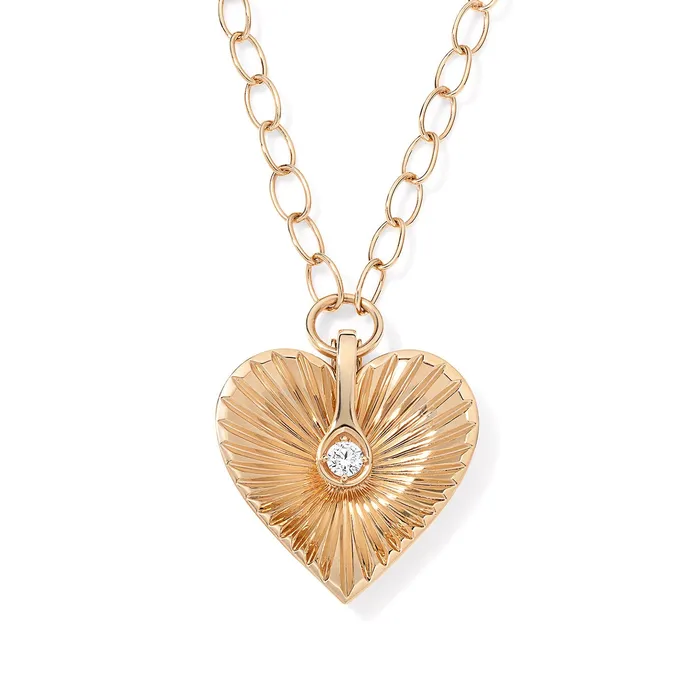 Necklaces Gold and Diamond Fluted Jumbo Heart Pendant SG Fine