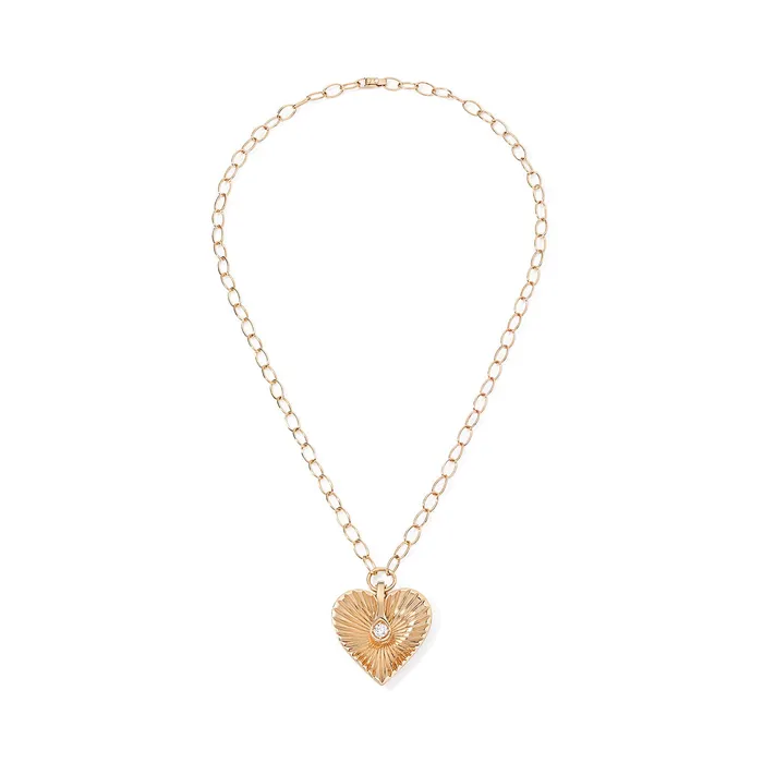 Necklaces Gold and Diamond Fluted Jumbo Heart Pendant SG Fine