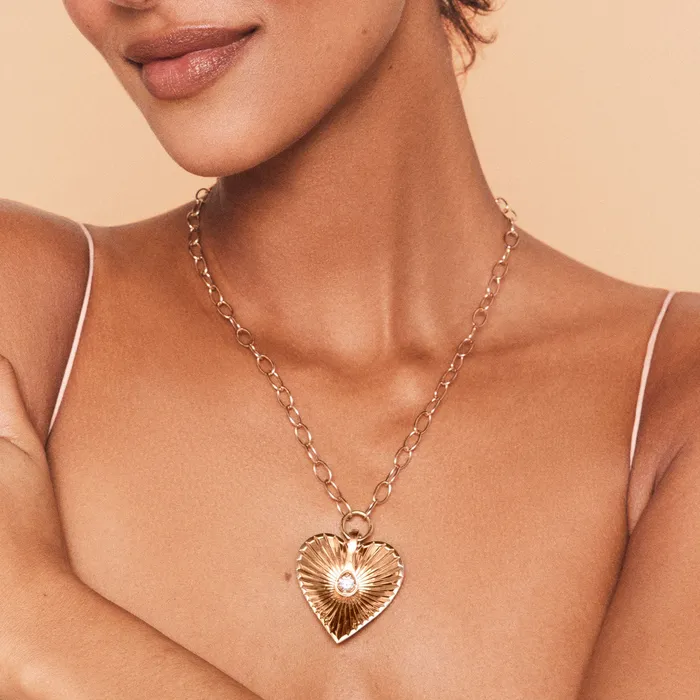 Necklaces Gold and Diamond Fluted Jumbo Heart Pendant SG Fine