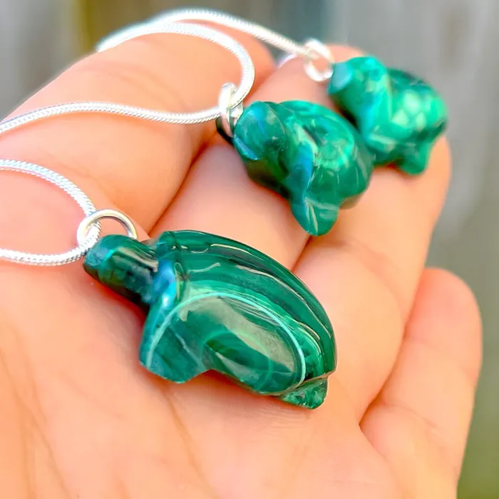 Necklaces Magic Crystals Genuine Malachite Turtle Necklace