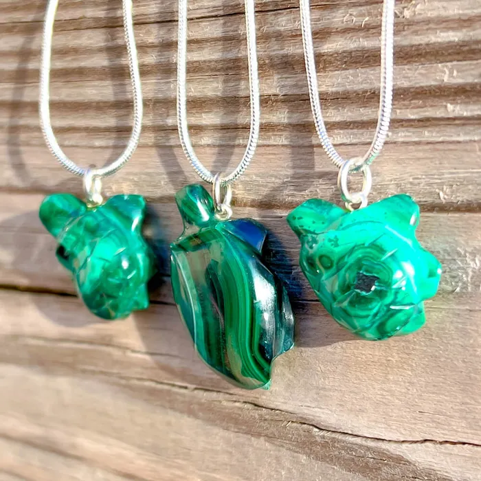 Necklaces Magic Crystals Genuine Malachite Turtle Necklace