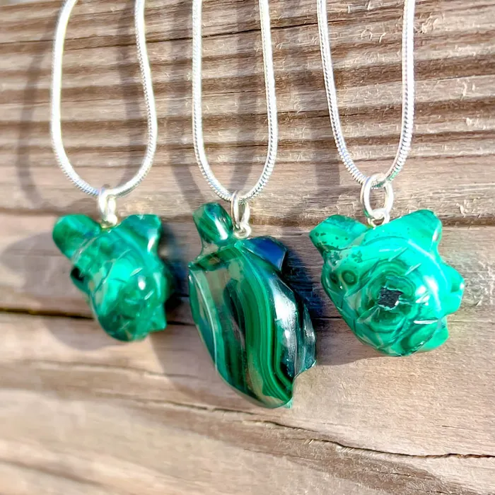 Necklaces Magic Crystals Genuine Malachite Turtle Necklace