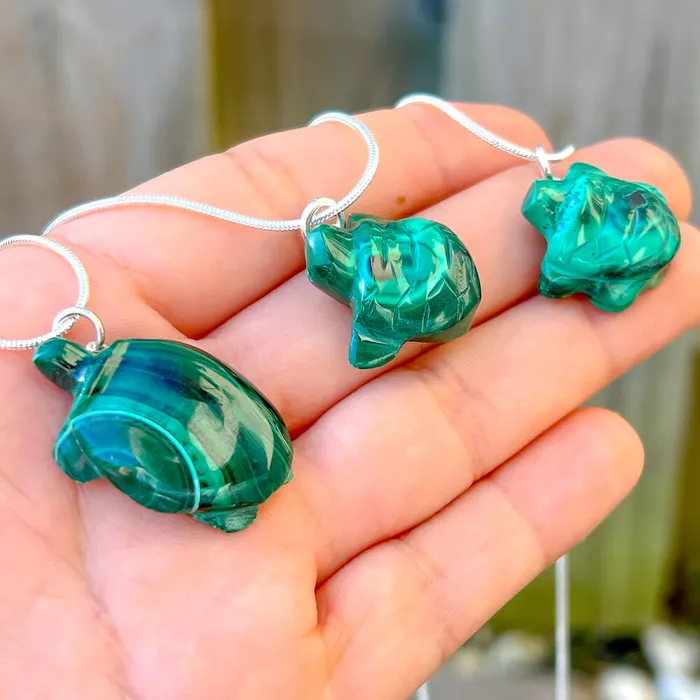 Necklaces Magic Crystals Genuine Malachite Turtle Necklace