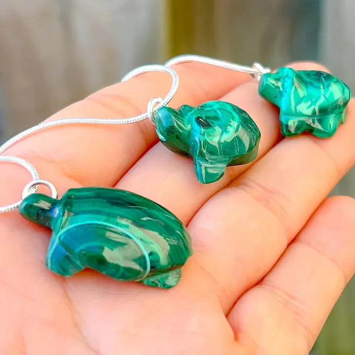 Necklaces Magic Crystals Genuine Malachite Turtle Necklace