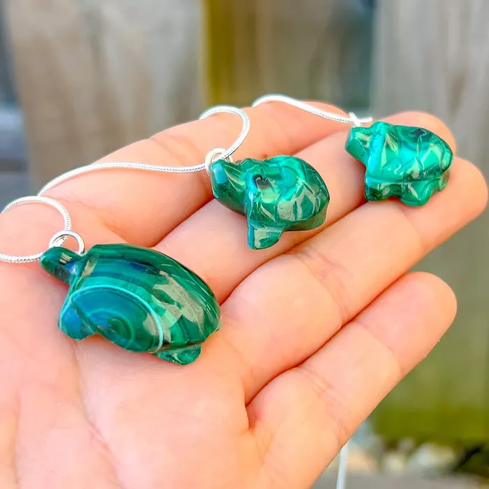 Necklaces Magic Crystals Genuine Malachite Turtle Necklace