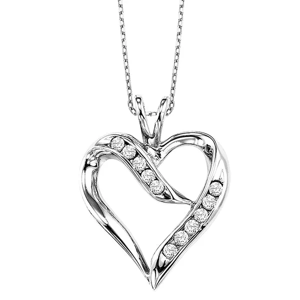 Necklaces Silver and Diamond Heart Pendant 002 CTW Gems One