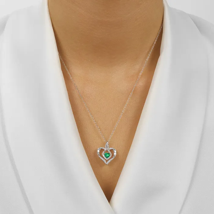 Necklaces Silver Diamond Created Emerald Pendant International Diamond Center
