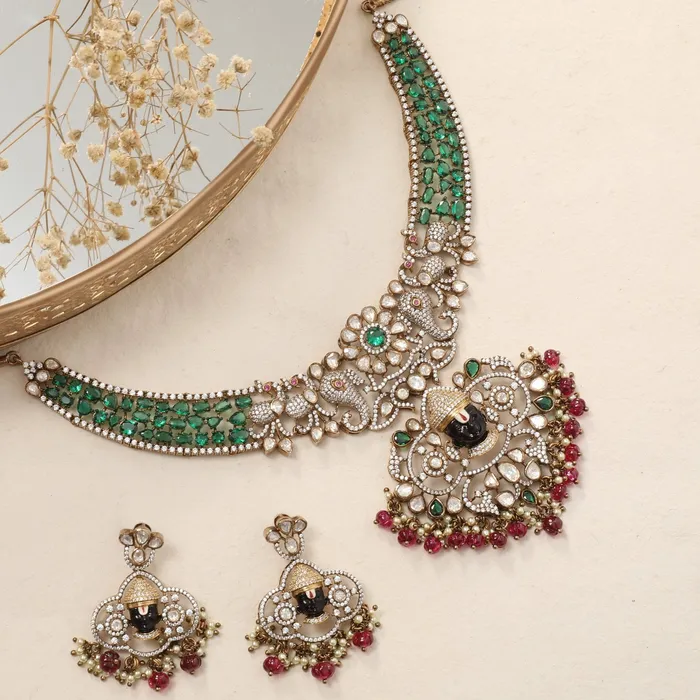 Necklaces SILVER Kashvi Moissanite and Gemstone Necklace Set