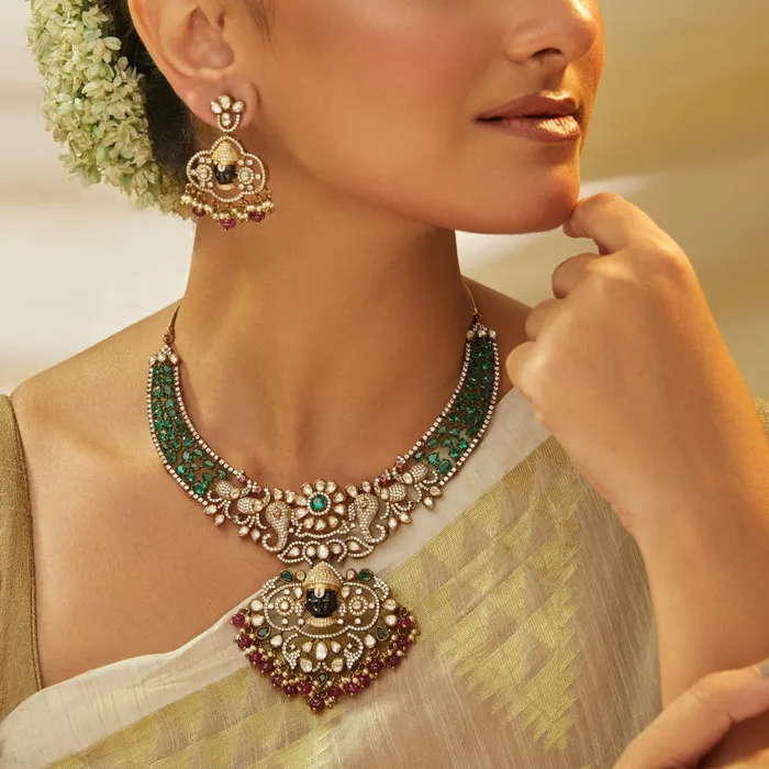 Necklaces SILVER Kashvi Moissanite and Gemstone Necklace Set