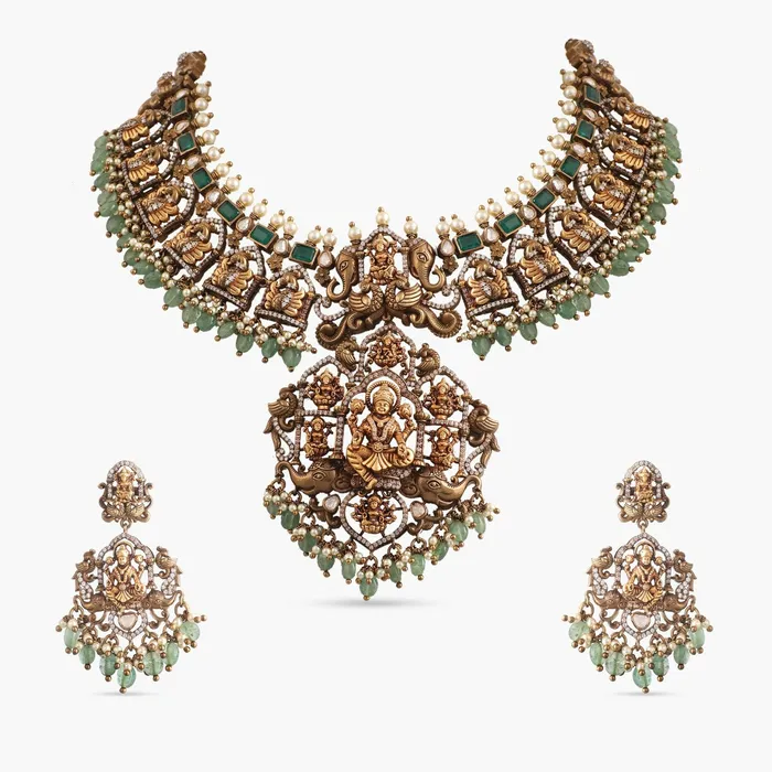 Necklaces SILVER Manushi Antique Nakshi Silver Necklace Set