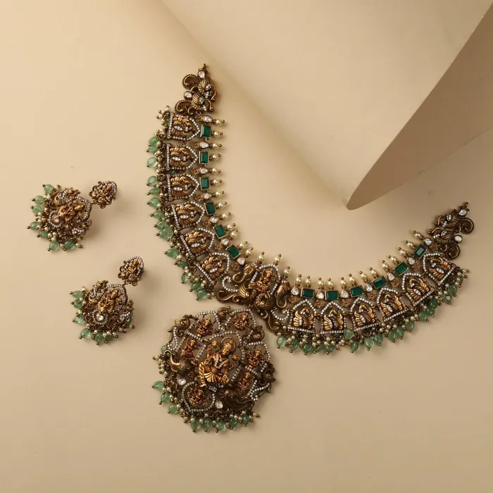 Necklaces SILVER Manushi Antique Nakshi Silver Necklace Set
