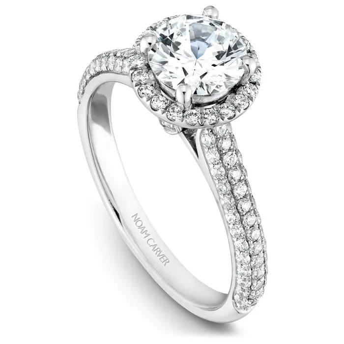 Noam Carver White Gold 3Row Diamond Engagement Ring Setting with Halo 058 CTW International Diamond Center Rings Noam Carver White Gold 3Row Diamond Engagement Ring Setting with Halo 058 CTW International Diamond Center Rings