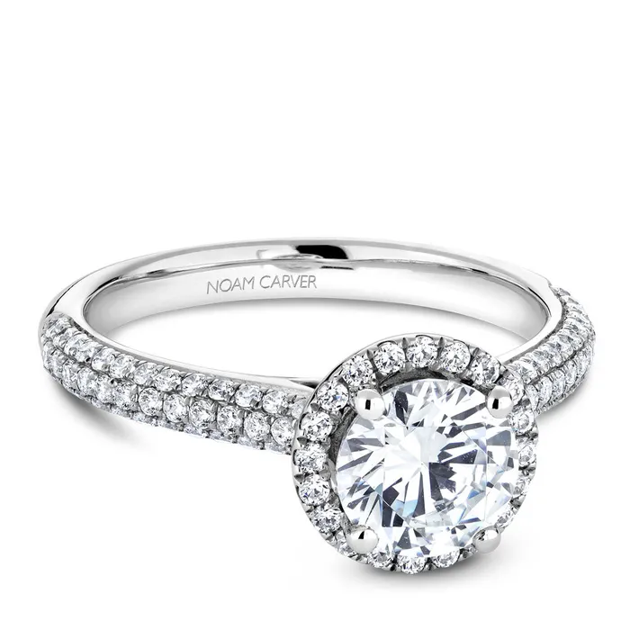 Noam Carver White Gold 3Row Diamond Engagement Ring Setting with Halo 058 CTW International Diamond Center Rings