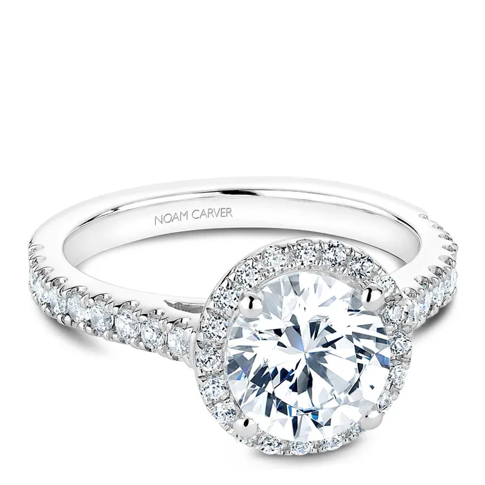 Noam Carver White Gold Diamond Engagement Ring Setting with Halo 055 CTW International Diamond Center Rings