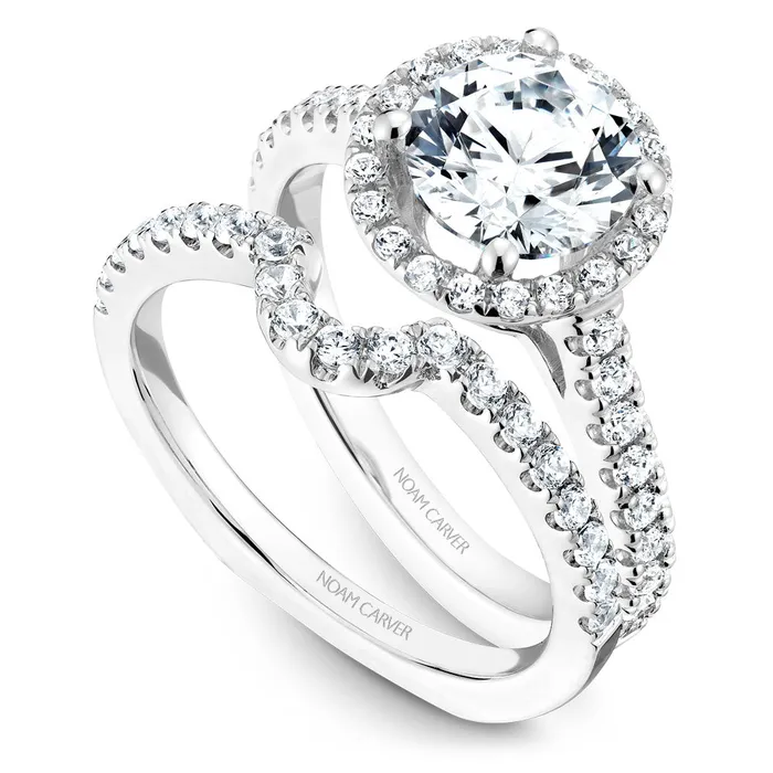 Noam Carver White Gold Diamond Engagement Ring Setting with Halo 055 CTW International Diamond Center Rings
