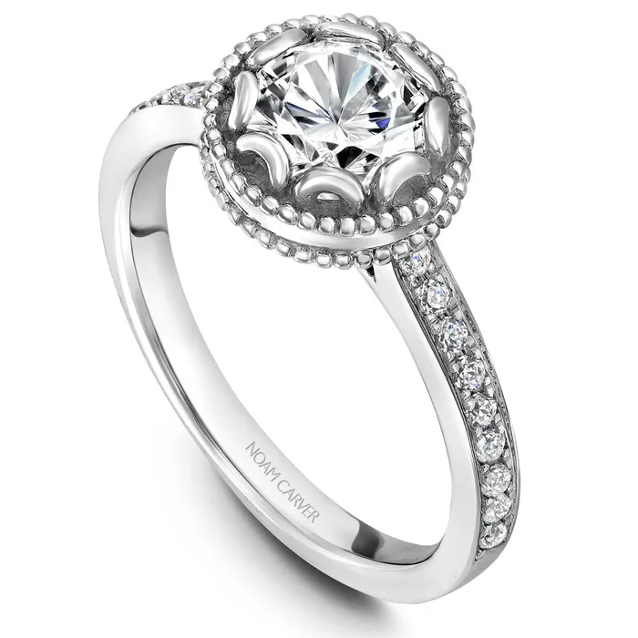 Noam Carver White Gold Milgrain Bezel Halo Engagement Ring Setting 020 CTW International Diamond Center Rings Noam Carver White Gold Milgrain Bezel Halo Engagement Ring Setting 020 CTW International Diamond Center Rings