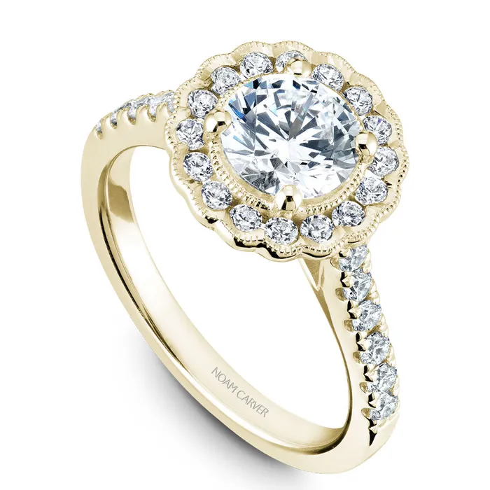 Noam Carver Yellow Gold Floral Halo Engagement Ring Setting 059 CTW International Diamond Center Rings Noam Carver Yellow Gold Floral Halo Engagement Ring Setting 059 CTW International Diamond Center Rings