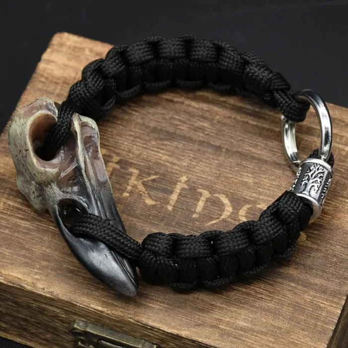 Odins Raven Relic Bracelet Black Rope with Crow Skull Valhalla Vikings Bracelets Odins Raven Relic Bracelet Black Rope with Crow Skull Valhalla Vikings Bracelets