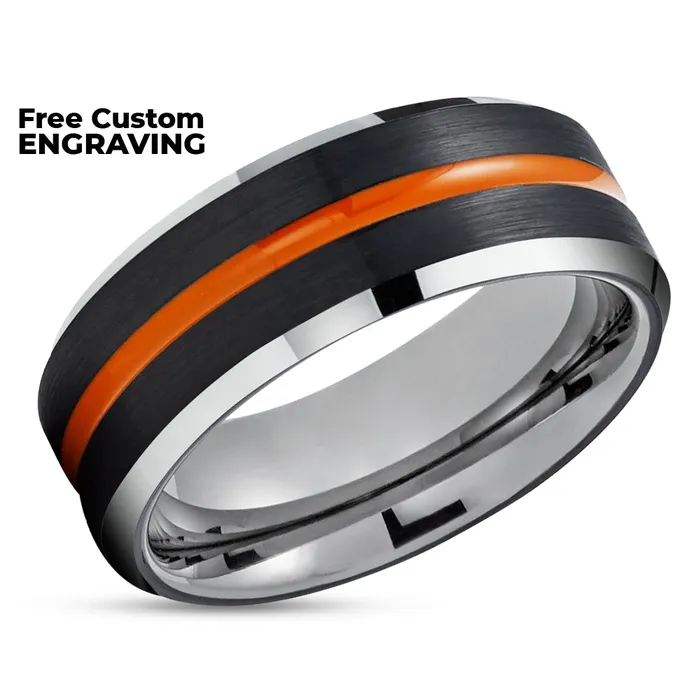 Orange Tungsten Wedding Band Black Tungsten Ring Gunmetal Tungsten Ring Black Clean Casting Jewelry Rings