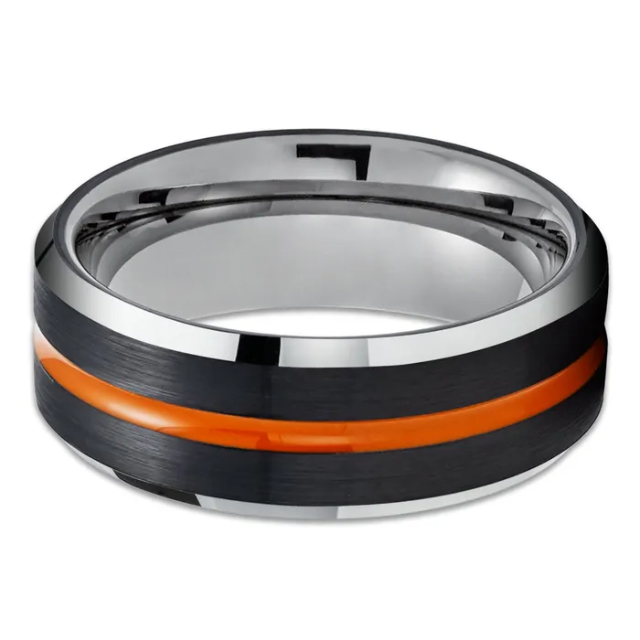 Orange Tungsten Wedding Band Black Tungsten Ring Gunmetal Tungsten Ring Black Clean Casting Jewelry Rings