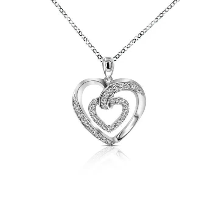 PLATINUM PLATED SILVER LOVE HEART PENDANT WHALF MOISSANITE STONE AND POETRY CARD Luxus Moissanite Necklaces