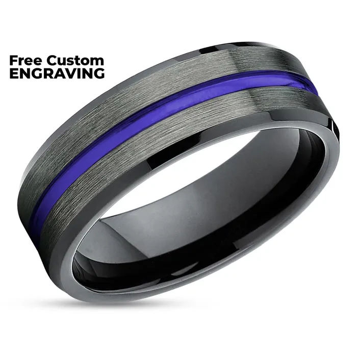 Purple Tungsten Wedding Band Purple Ring Gunmetal Tungsten Ring Black Ring Clean Casting Jewelry Rings