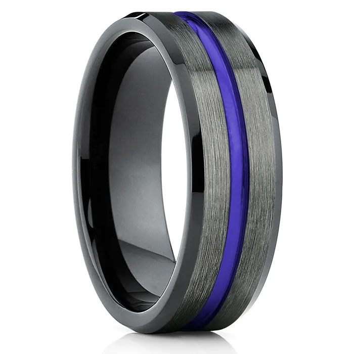 Purple Tungsten Wedding Band Purple Ring Gunmetal Tungsten Ring Black Ring Clean Casting Jewelry Rings