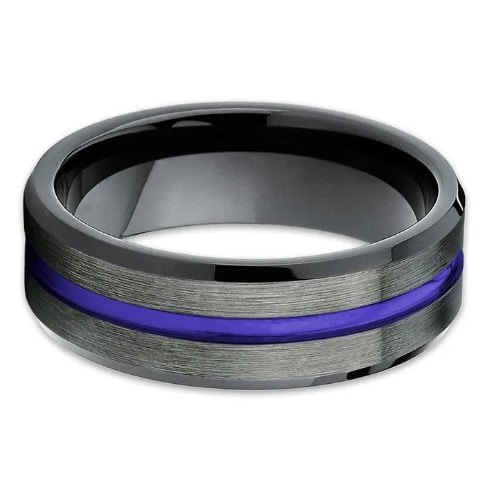 Purple Tungsten Wedding Band Purple Ring Gunmetal Tungsten Ring Black Ring Clean Casting Jewelry Rings