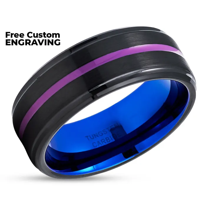 Purple Wedding Band Blue Tungsten Ring Black Wedding Ring Engagement Ring Clean Casting Jewelry Rings