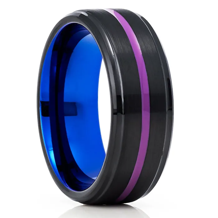 Purple Wedding Band Blue Tungsten Ring Black Wedding Ring Engagement Ring Clean Casting Jewelry Rings