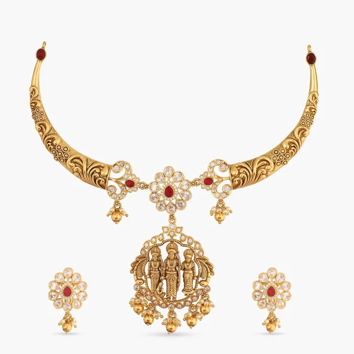 Ramparivar Nakshi Antique Silver Hasli Necklace Set SILVER Necklaces