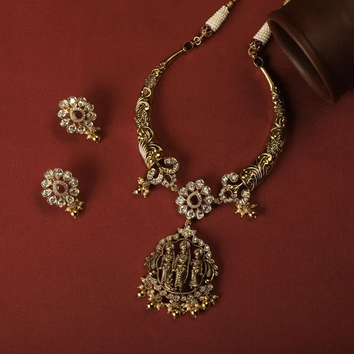 Ramparivar Nakshi Antique Silver Hasli Necklace Set SILVER Necklaces