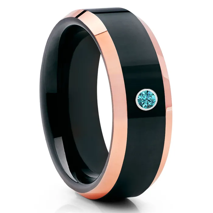 Rings Clean Casting Jewelry Black Tungsten Wedding Band Blue Diamond Tungsten Carbide Ring Rose Gold Ring