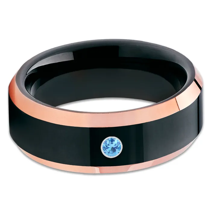 Rings Clean Casting Jewelry Black Tungsten Wedding Band Blue Diamond Tungsten Carbide Ring Rose Gold Ring