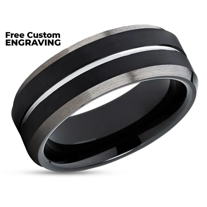 Rings Clean Casting Jewelry Black Tungsten Wedding Band Gunmetal 8mm Black Tungsten Ring Black Ring