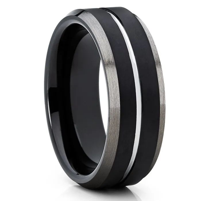 Rings Clean Casting Jewelry Black Tungsten Wedding Band Gunmetal 8mm Black Tungsten Ring Black Ring