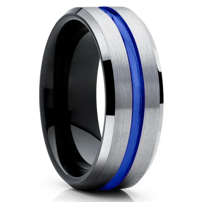 Rings Clean Casting Jewelry Black Wedding Ring Blue Wedding Ring Tungsten Ring Silver Wedding Ring