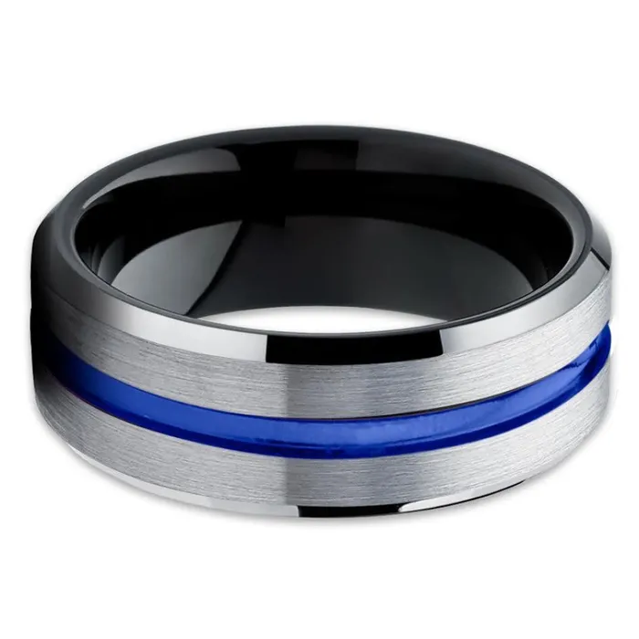 Rings Clean Casting Jewelry Black Wedding Ring Blue Wedding Ring Tungsten Ring Silver Wedding Ring