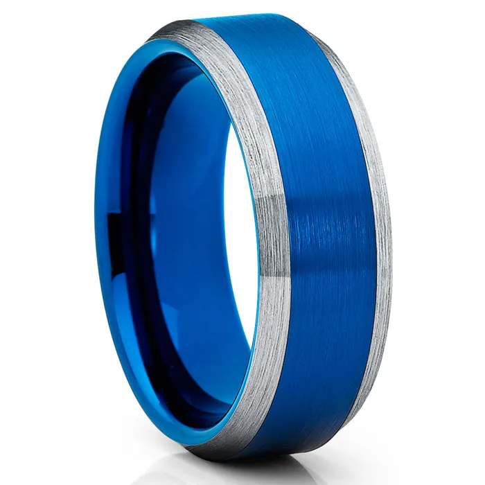 Rings Clean Casting Jewelry Blue Tungsten Wedding Ring Blue Wedding Band Tungsten Wedding Ring Blue