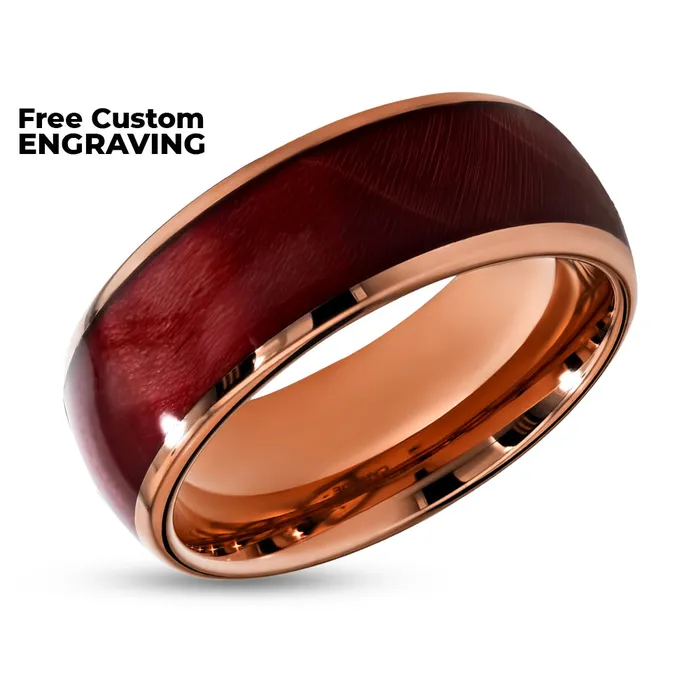 Rings Clean Casting Jewelry Burl Wedding Ring Black Tungsten Ring 8mm Wedding Ring Red Burl Wedding Ring Band