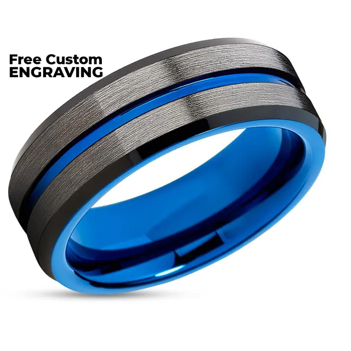 Rings Clean Casting Jewelry Gunmetal Wedding Ring Blue Tungsten Wedding Ring Black Wedding Ring Blue Ring