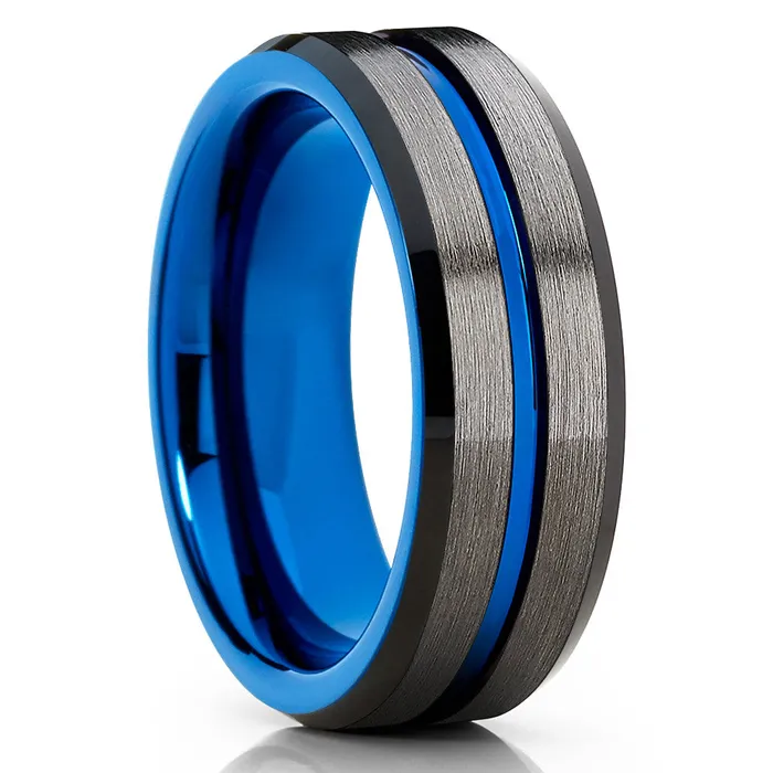 Rings Clean Casting Jewelry Gunmetal Wedding Ring Blue Tungsten Wedding Ring Black Wedding Ring Blue Ring