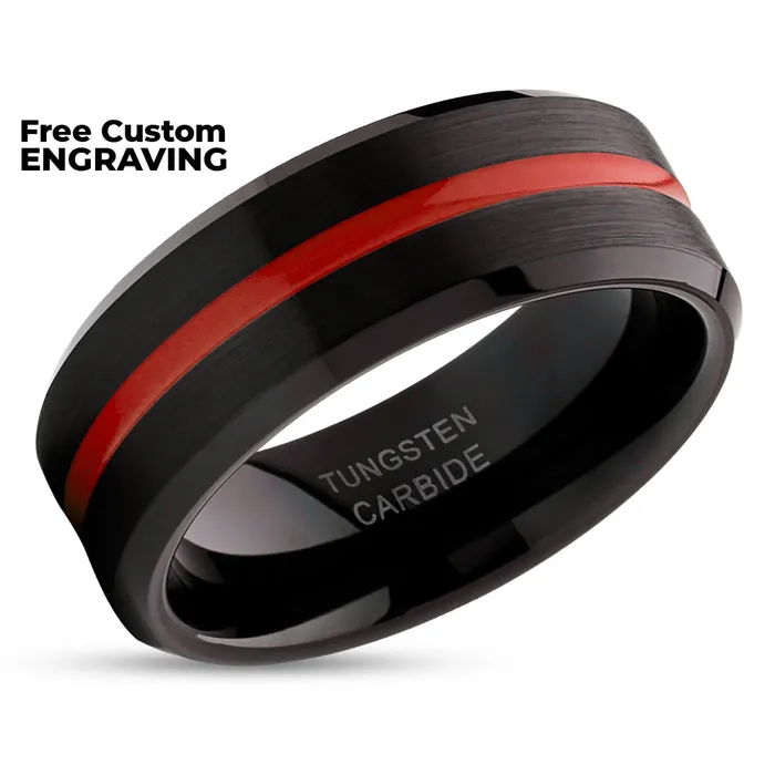 Rings Clean Casting Jewelry Red Tungsten Wedding Ring Black Wedding Ring Red Tungsten Ring Black Ring