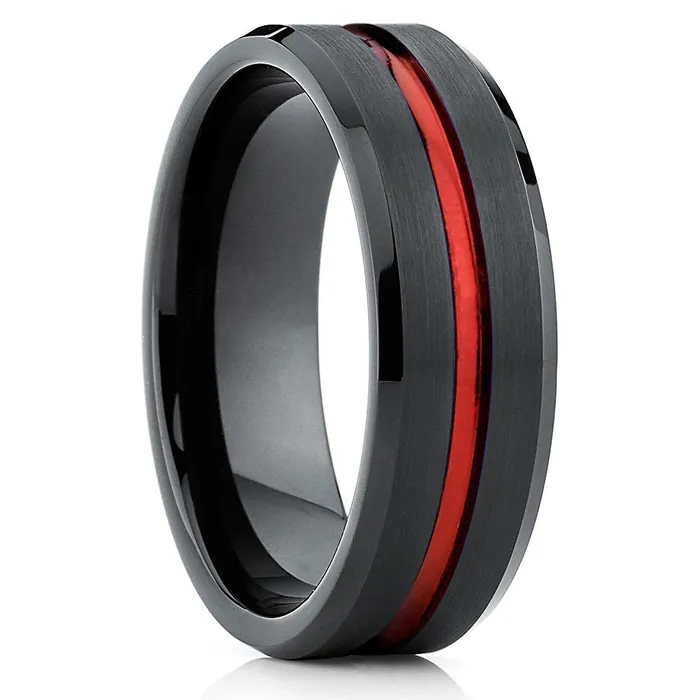 Rings Clean Casting Jewelry Red Tungsten Wedding Ring Black Wedding Ring Red Tungsten Ring Black Ring