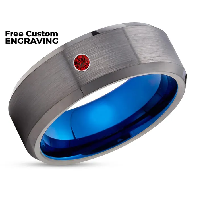 Rings Clean Casting Jewelry Ruby Tungsten Wedding Band Gray Tungsten Ring Gunmetal Wedding Ring Mans Ring
