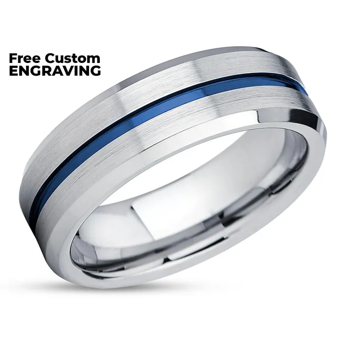 Rings Clean Casting Jewelry Silver Tungsten Ring Blue Tungsten Ring Blue Wedding Ring Tungsten Carbide Ring