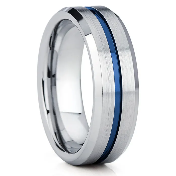 Rings Clean Casting Jewelry Silver Tungsten Ring Blue Tungsten Ring Blue Wedding Ring Tungsten Carbide Ring